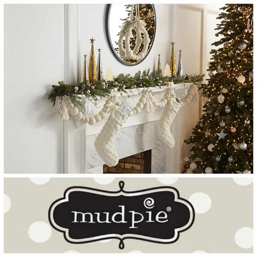 Mud Pie White Felt Pom Ball Wreath, 15